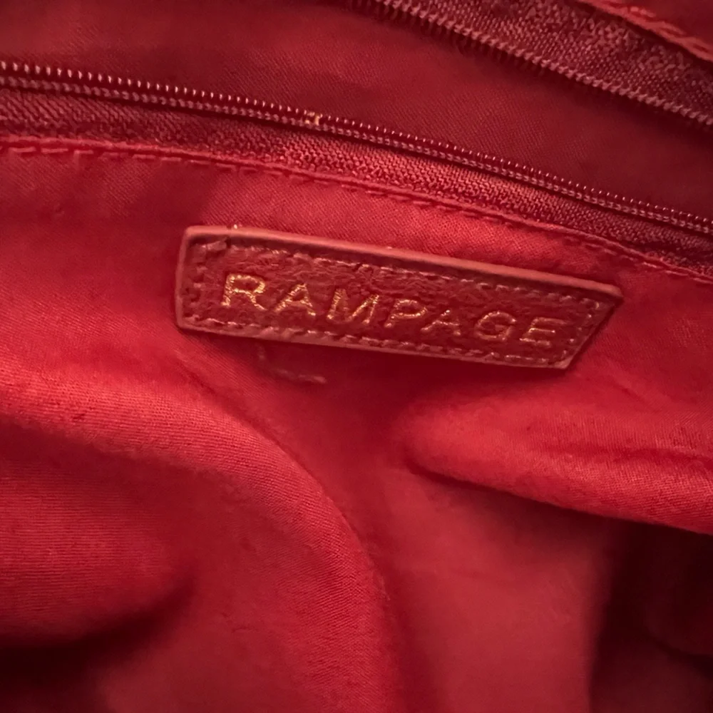 Rampage Large Convertible Crossbody Tote Handbag Red Faux Leather Gold Zip Front